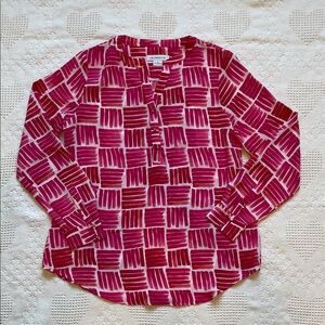 Liz Claiborne Vibrant Pink and White Geometric Blouse